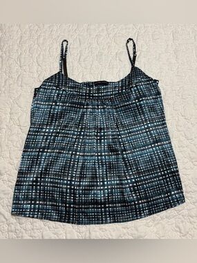 Blue and Brown Grid Print Spaghetti Strap Women's Tank Top Size Medium